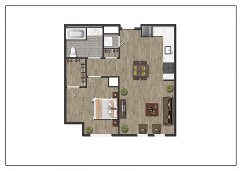 1D One Bedroom One Bathroom Floor Plan at North Square Apartments at The Mill District, Amherst, MA 01002